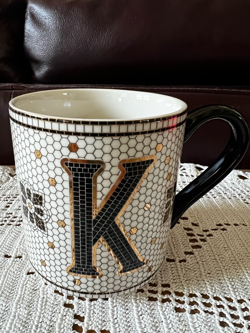 Anthropologie Bistro Tile Letter “K” monogram mug.
